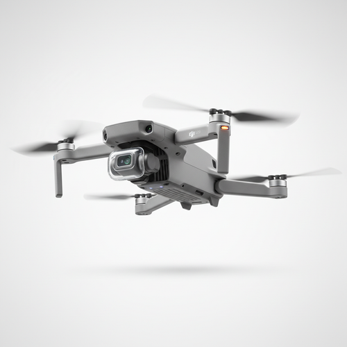 DJI Mini 4 Pro drone floating against white background