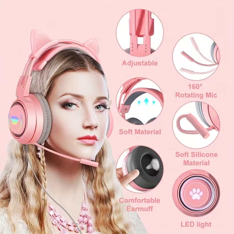 Cat Ear Gaming Headphones with RGB Lights-2