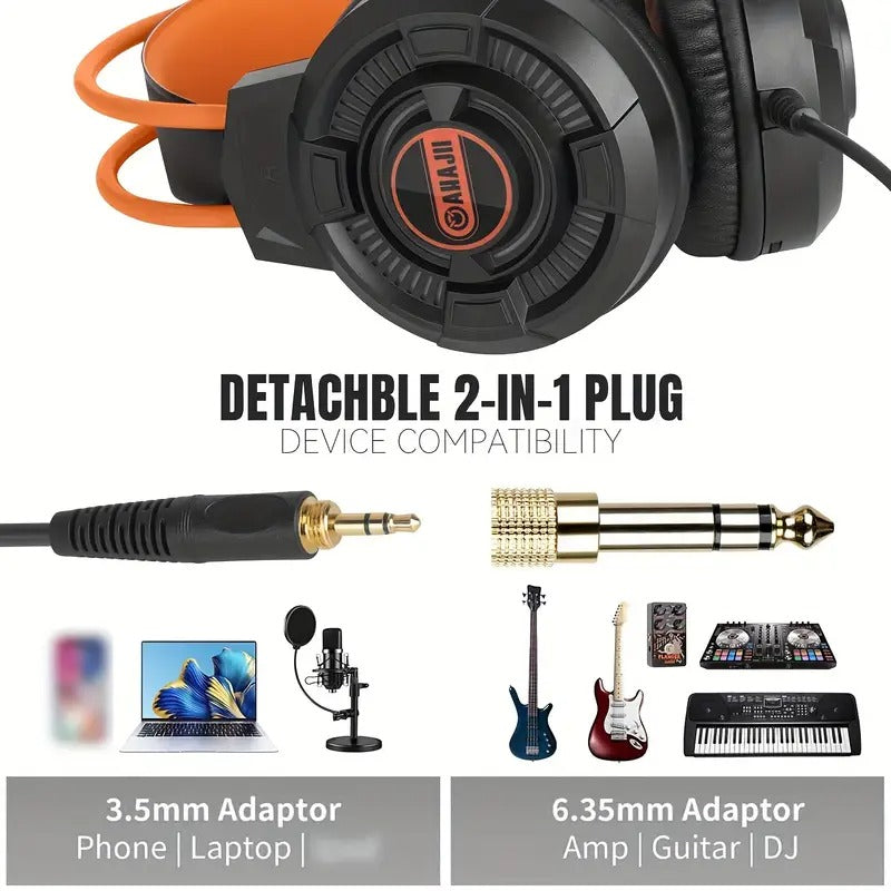 Studio Monitor Headphones Orange & Black Closed-Back Design-2